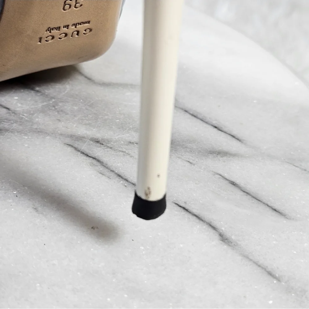 Gucci Monogram Leather Light Blue Gray Stillettos Heels Peep Toe Size 39 (8.5?) - Picture 6 of 6